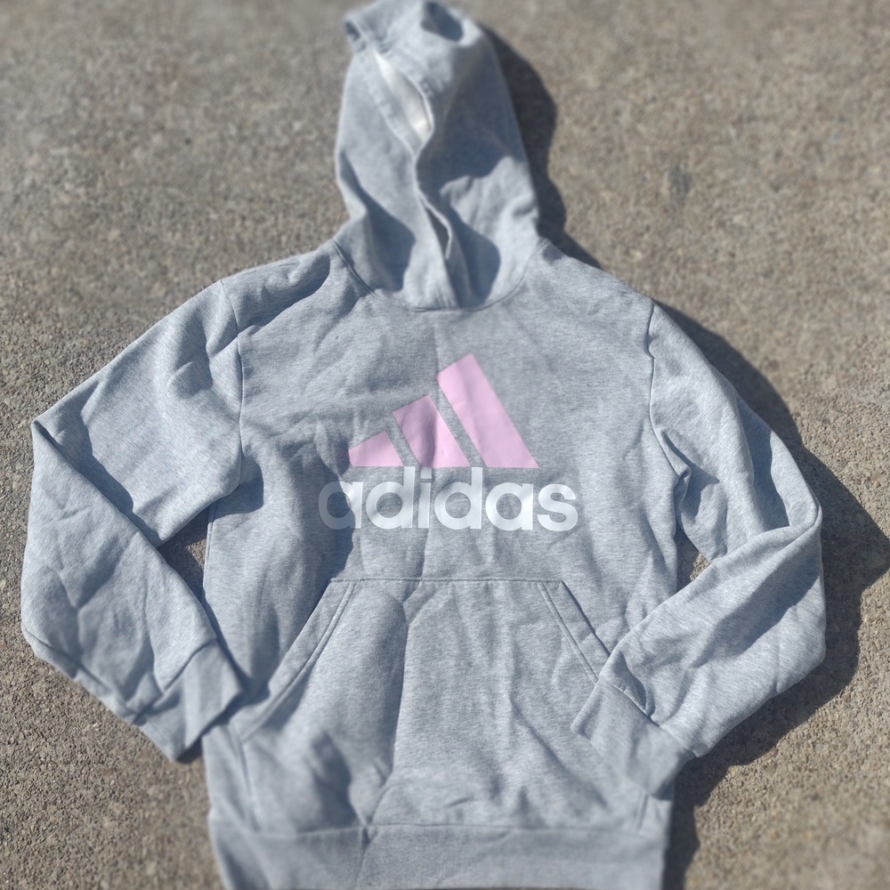 Adidas Gray Hoodie with Pink Logo